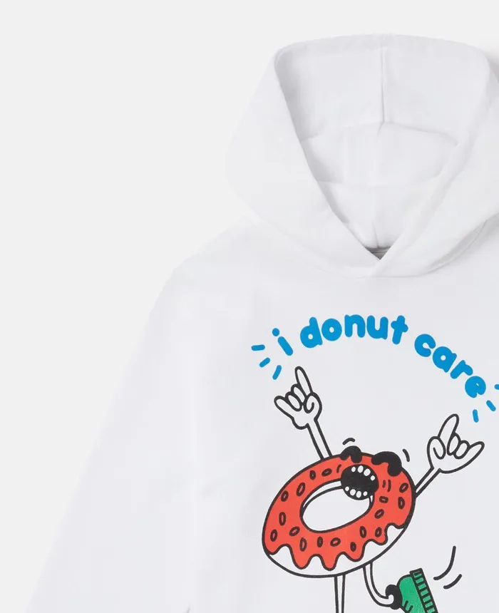 Stella McCartney 039I Donut Care039 Print Oversized Hoodie White Kids Sweaters and Cardigans Stella McCartney 039I Donut Care039 Print Oversized Hoodie White Kids Sweaters and Cardigans