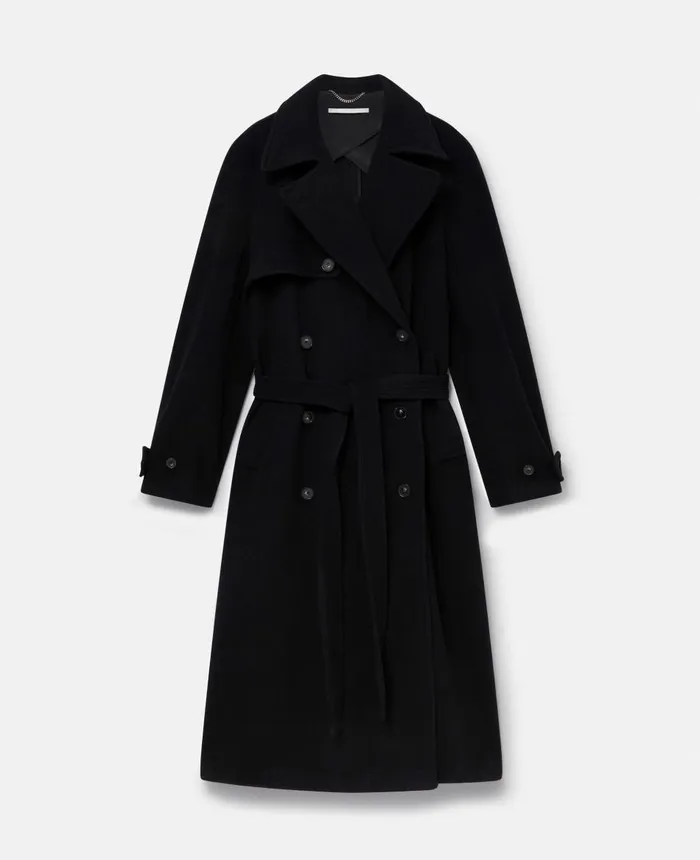 Stella McCartney Banana Sleeve Belted Long Coat Black Women Coats And Jackets