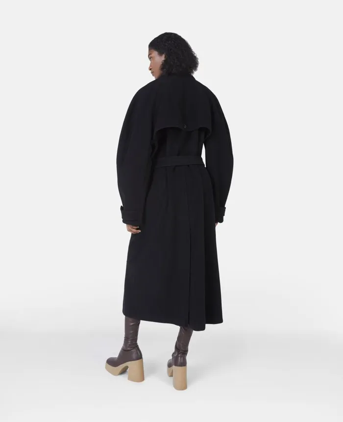 Stella McCartney Banana Sleeve Belted Long Coat Black Women Coats And Jackets