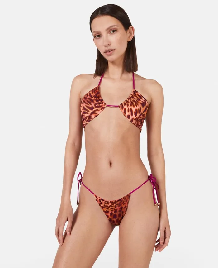 Stella McCartney Blurred Cheetah Print Triangle Bikini Top Pink Women Swimwear Stella McCartney Blurred Cheetah Print Triangle Bikini Top Pink Women Swimwear