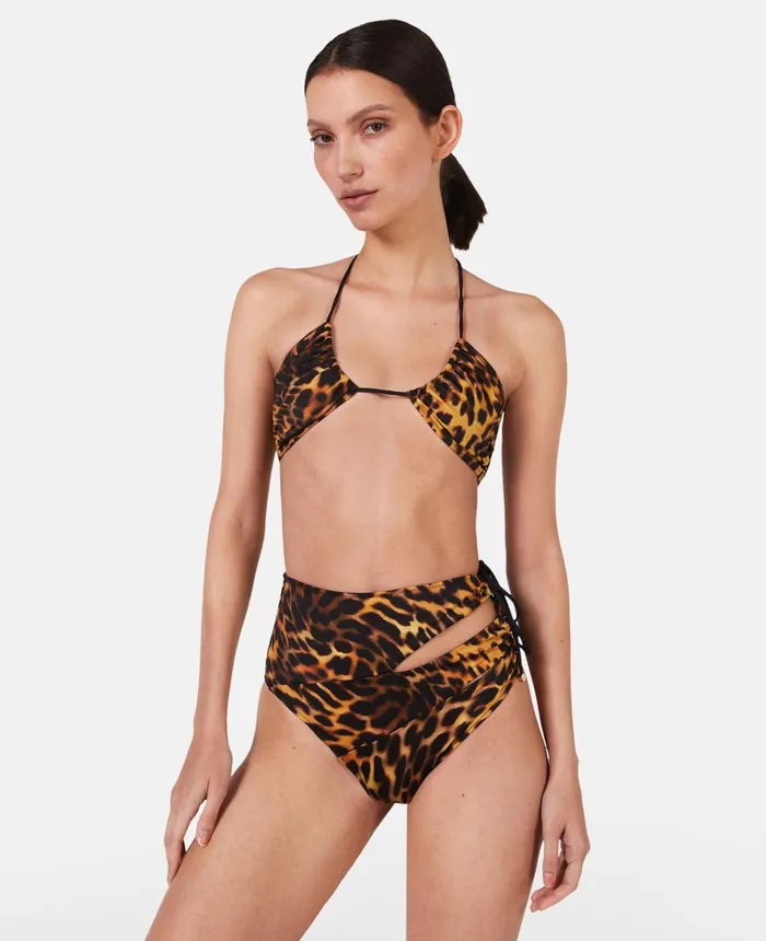 Stella McCartney Blurred Cheetah Print Triangle Bikini Top Tortoiseshell Women Swimwear Stella McCartney Blurred Cheetah Print Triangle Bikini Top Tortoiseshell Women Swimwear