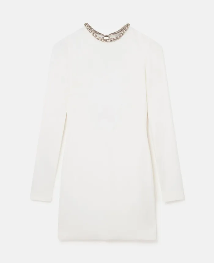 Stella McCartney Crystal Collar Cocktail Mini Dress White Women Dresses