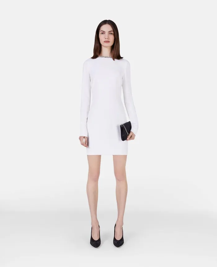 Stella McCartney Crystal Collar Cocktail Mini Dress White Women Dresses