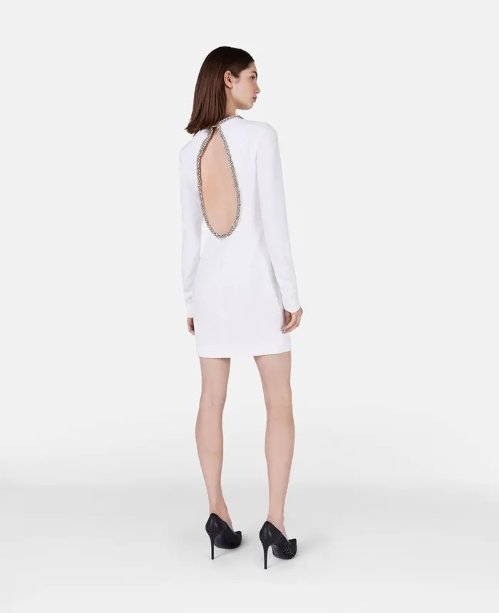 Stella McCartney Crystal Collar Cocktail Mini Dress White Women Dresses