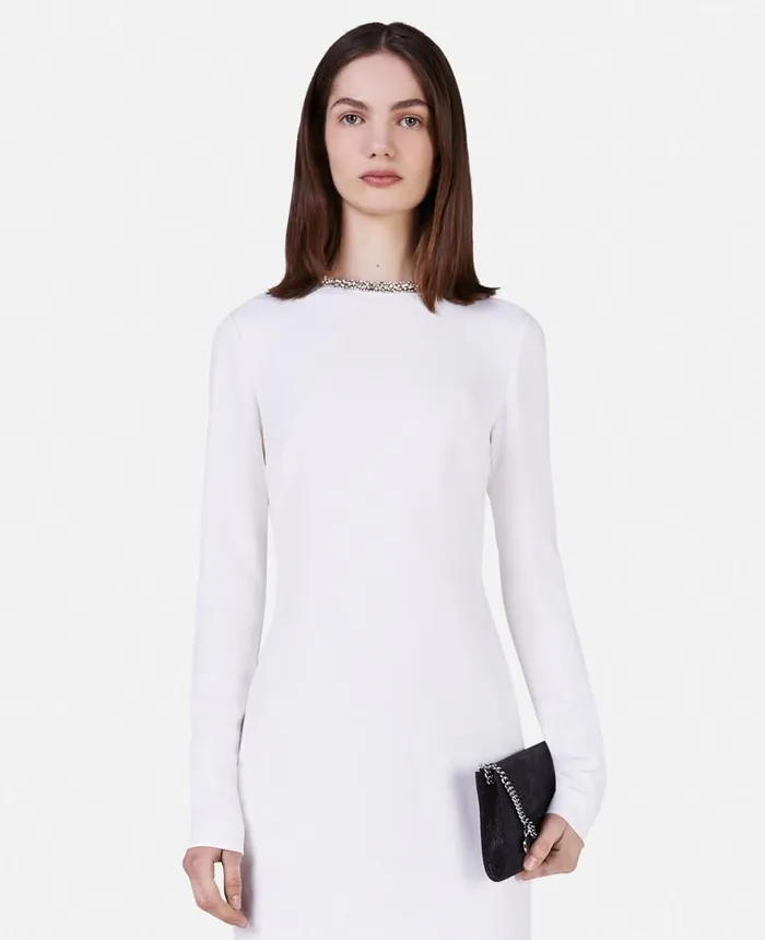 Stella McCartney Crystal Collar Cocktail Mini Dress White Women Dresses