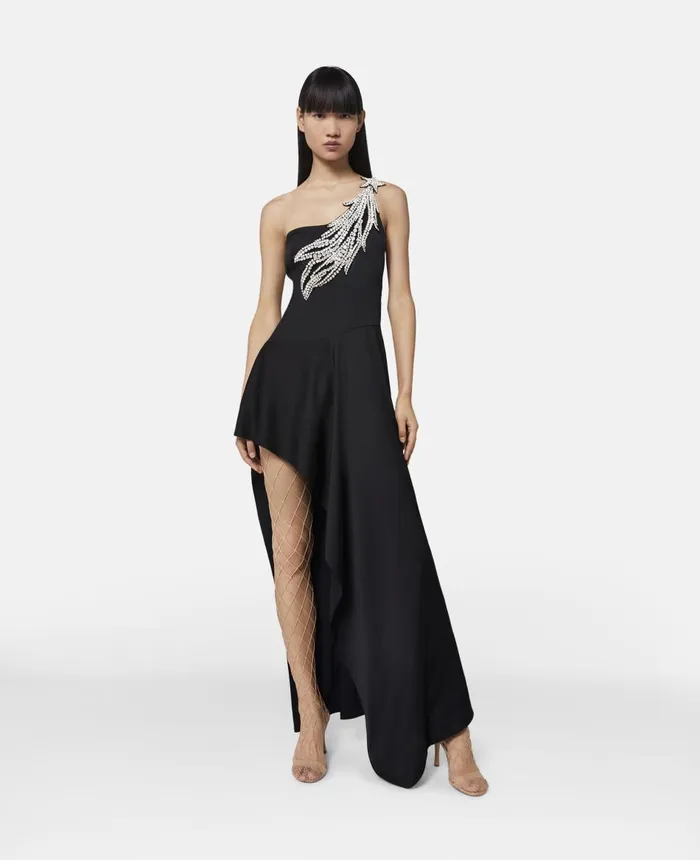 Stella McCartney Crystal Strass Star Asymmetric Midi Dress Black Women Dresses Stella McCartney Crystal Strass Star Asymmetric Midi Dress Black Women Dresses