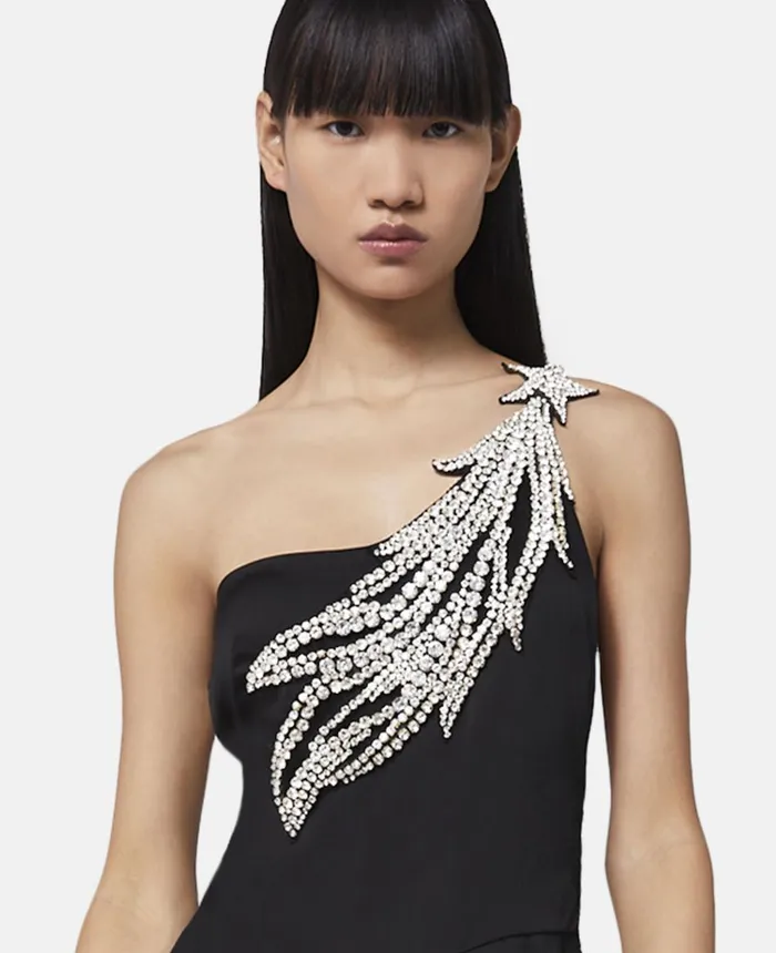 Stella McCartney Crystal Strass Star Asymmetric Midi Dress Black Women Dresses Stella McCartney Crystal Strass Star Asymmetric Midi Dress Black Women Dresses