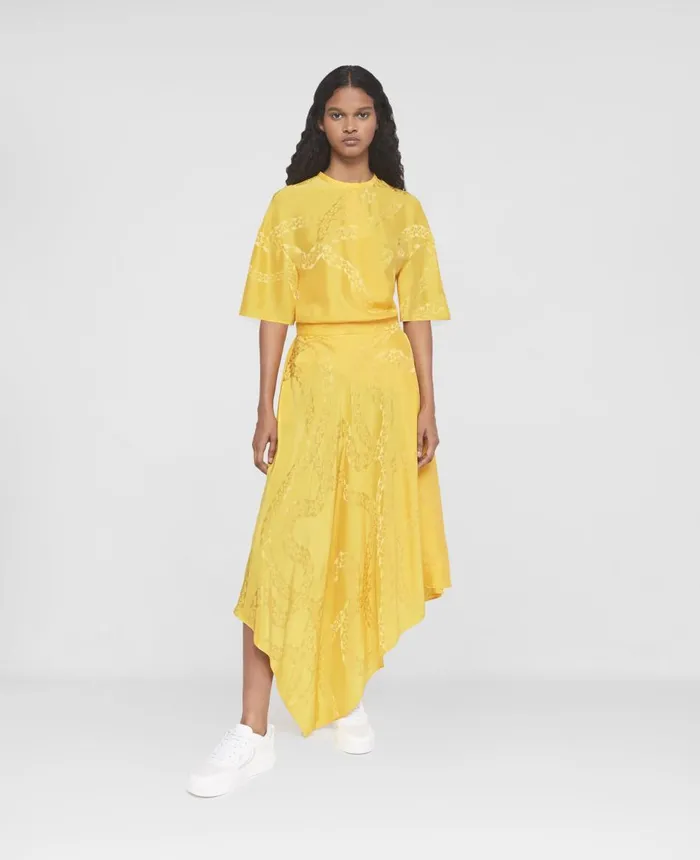 Stella McCartney Falabella Chain Asymmetric Midi Skirt Sunflower Yellow Women Skirts