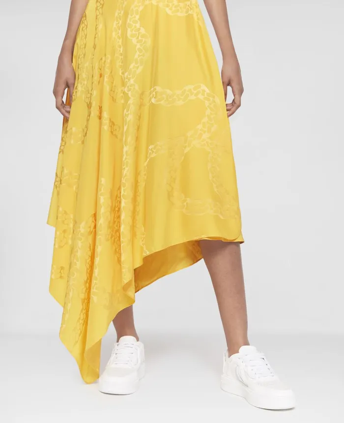Stella McCartney Falabella Chain Asymmetric Midi Skirt Sunflower Yellow Women Skirts