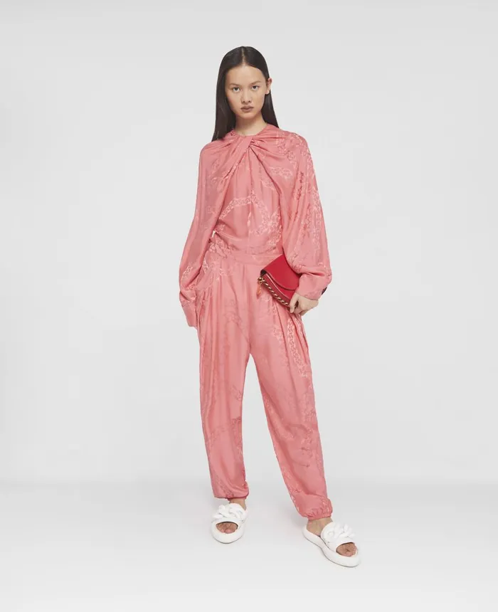Stella McCartney Falabella Chain Silk Jacquard Top Bubblegum Pink Women Shirts And Tops