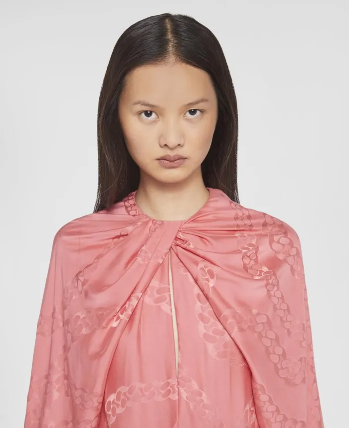 Stella McCartney Falabella Chain Silk Jacquard Top Bubblegum Pink Women Shirts And Tops