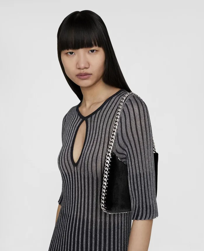 Stella McCartney Falabella Mini Velvet And Crystal Chain Shoulder Bag Black Women Mini Bags And Clutches Stella McCartney Falabella Mini Velvet And Crystal Chain Shoulder Bag Black Women Mini Bags And Clutches