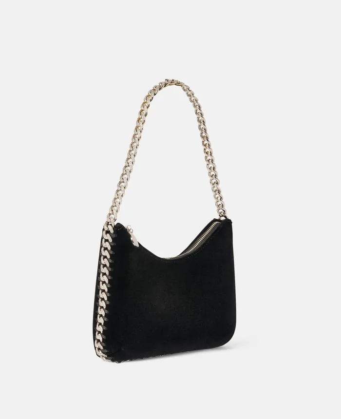 Stella McCartney Falabella Mini Velvet And Crystal Chain Shoulder Bag Black Women Mini Bags And Clutches Stella McCartney Falabella Mini Velvet And Crystal Chain Shoulder Bag Black Women Mini Bags And Clutches
