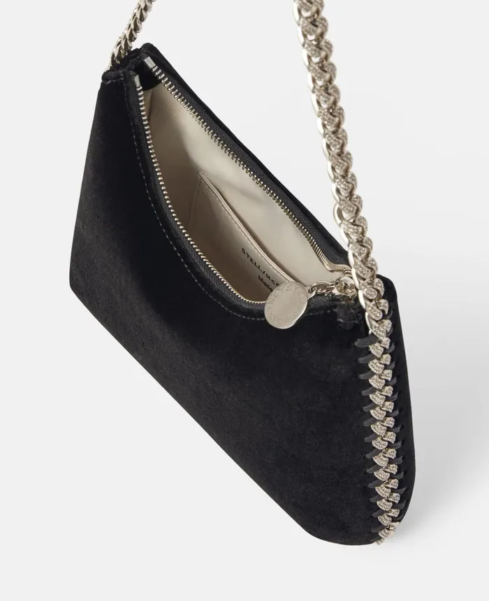 Stella McCartney Falabella Mini Velvet And Crystal Chain Shoulder Bag Black Women Mini Bags And Clutches Stella McCartney Falabella Mini Velvet And Crystal Chain Shoulder Bag Black Women Mini Bags And Clutches