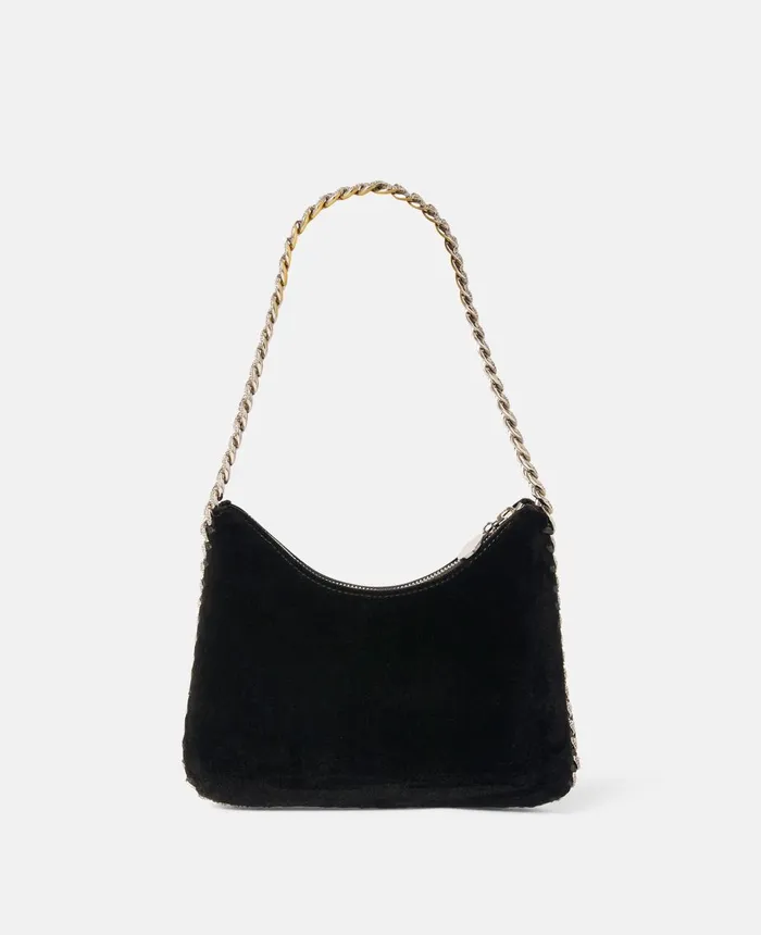 Stella McCartney Falabella Mini Velvet And Crystal Chain Shoulder Bag Black Women Mini Bags And Clutches Stella McCartney Falabella Mini Velvet And Crystal Chain Shoulder Bag Black Women Mini Bags And Clutches