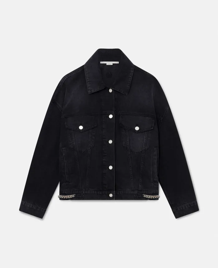 Stella McCartney Falabella Oversized Denim Jacket Black Women Coats And Jackets