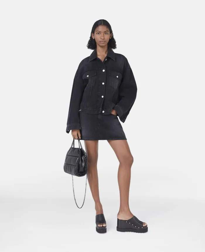 Stella McCartney Falabella Oversized Denim Jacket Black Women Coats And Jackets