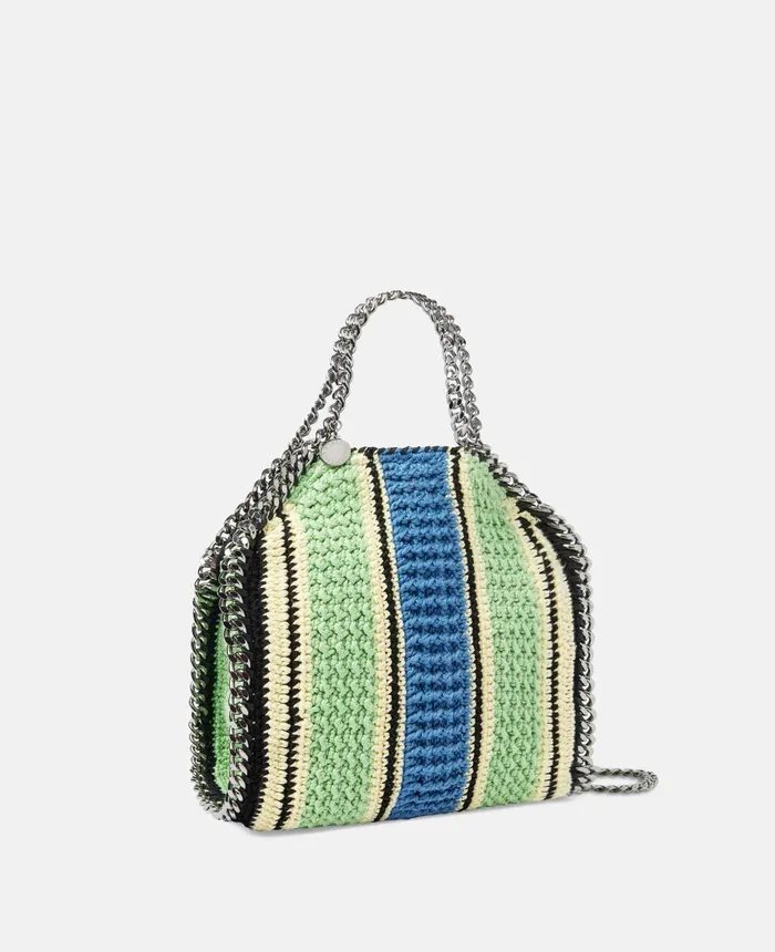 Stella McCartney Falabella Striped Cotton Crochet Mini Tote Bag Greenblue Women Mini Bags And Clutches Stella McCartney Falabella Striped Cotton Crochet Mini Tote Bag Greenblue Women Mini Bags And Clutches