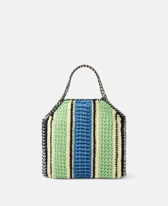 Stella McCartney Falabella Striped Cotton Crochet Mini Tote Bag Greenblue Women Mini Bags And Clutches Stella McCartney Falabella Striped Cotton Crochet Mini Tote Bag Greenblue Women Mini Bags And Clutches
