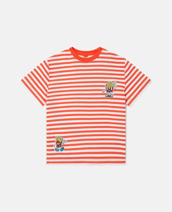Stella McCartney Fast Food Embroidery Striped TShirt Red Kids TShirts And Sweatshirt