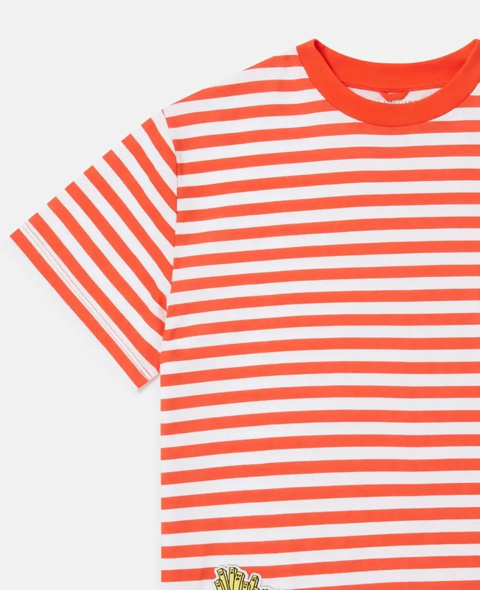 Stella McCartney Fast Food Embroidery Striped TShirt Red Kids TShirts And Sweatshirt