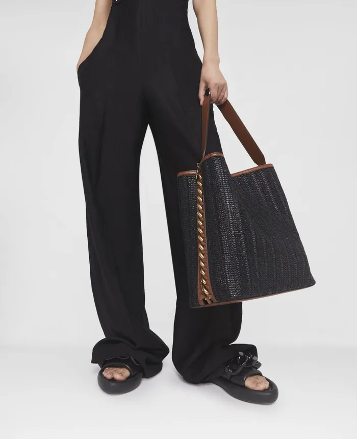Stella McCartney Frayme Raffia Tote Bag Black Women Tote Bags