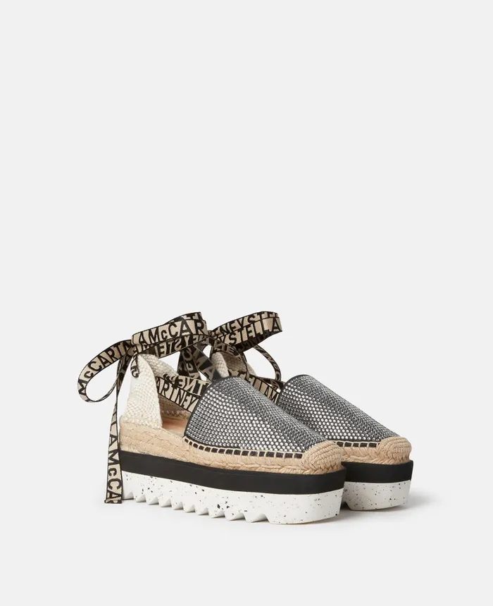Stella McCartney Gaia Crystal Platform Espadrilles Black Women Wedges