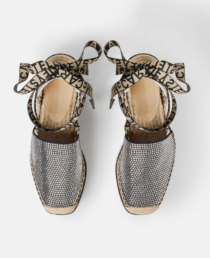 Stella McCartney Gaia Crystal Platform Espadrilles Black Women Wedges