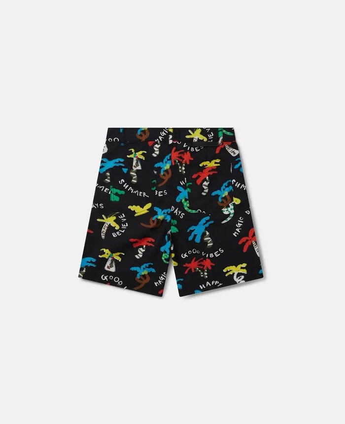 Stella McCartney Good Vibes Palm Print Shorts Black Multicolour Kids Pants and Shorts Stella McCartney Good Vibes Palm Print Shorts Black Multicolour Kids Pants and Shorts
