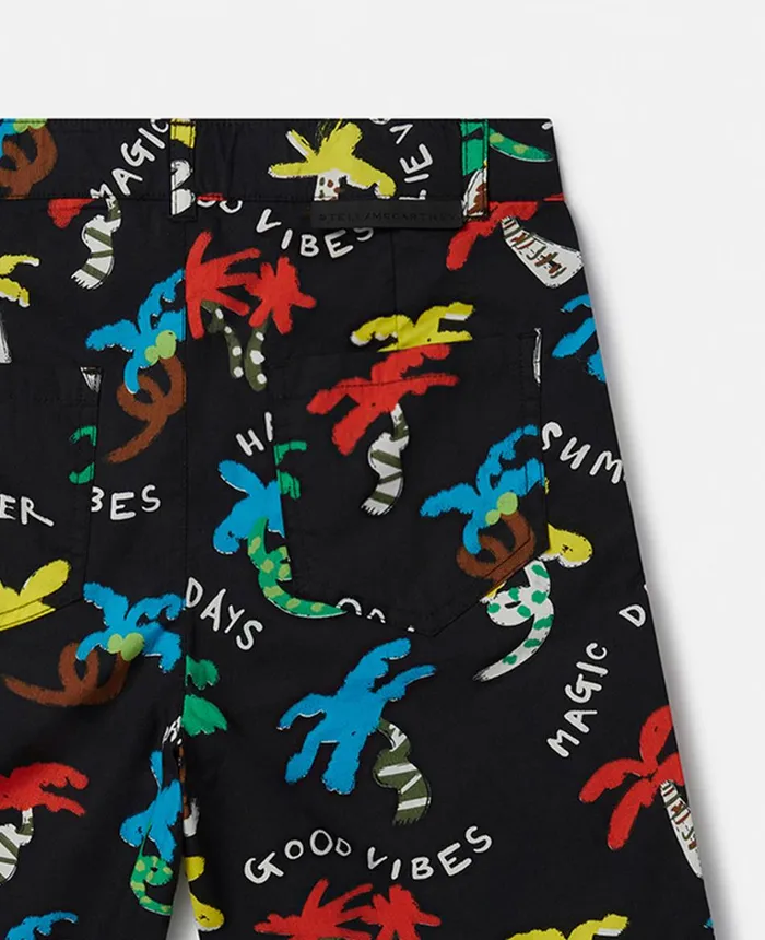 Stella McCartney Good Vibes Palm Print Shorts Black Multicolour Kids Pants and Shorts Stella McCartney Good Vibes Palm Print Shorts Black Multicolour Kids Pants and Shorts