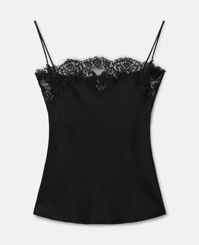 Stella McCartney Guipere Lace Trim Satin Cami Top Black Women Sweatshirts And TShirts Stella McCartney Guipere Lace Trim Satin Cami Top Black Women Sweatshirts And TShirts
