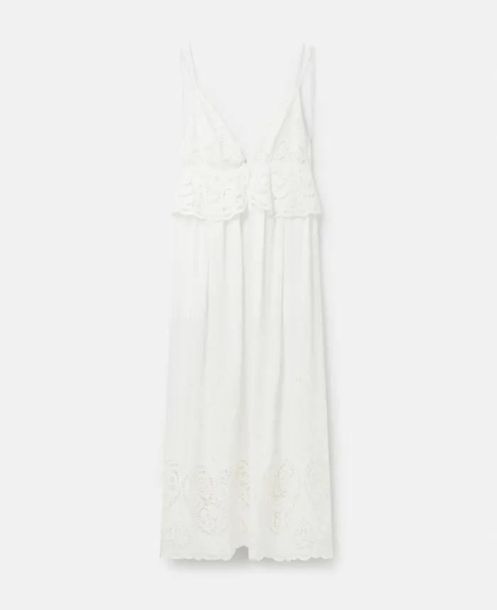 Stella McCartney Heart Crochet Midi Cami Dress Cream Women Dresses