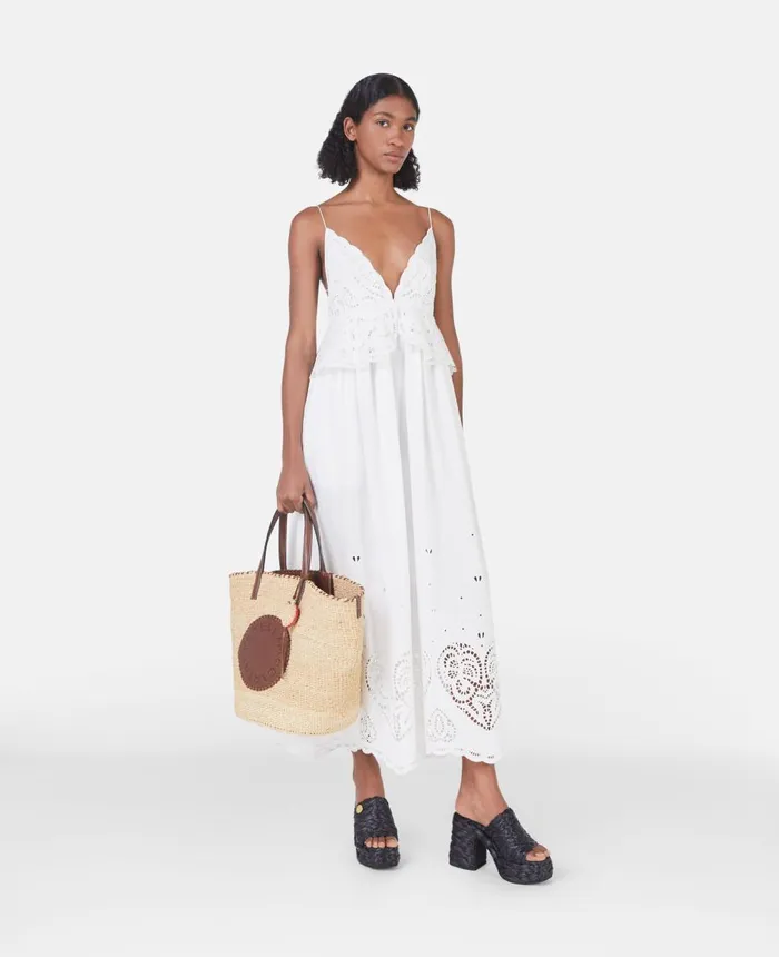 Stella McCartney Heart Crochet Midi Cami Dress Cream Women Dresses