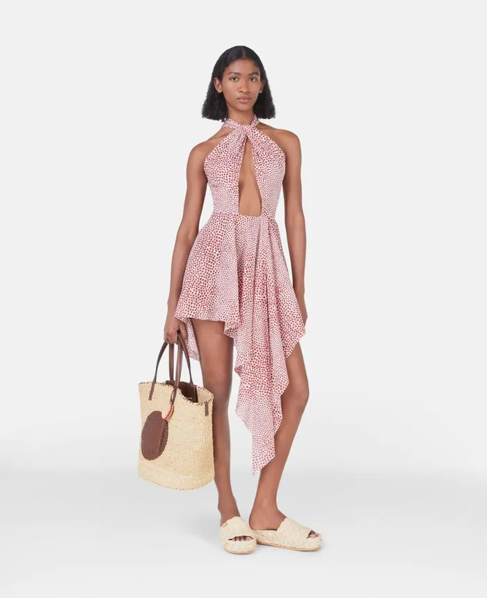 Stella McCartney Heart Print Halterneck Mini Dress Red Women Dresses