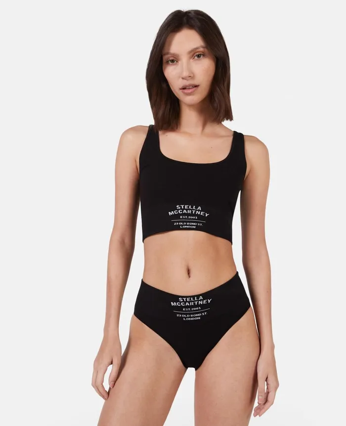 Stella McCartney Logo Rib Knit Cropped Tank Top Black Women Lingerie And Sleepwear