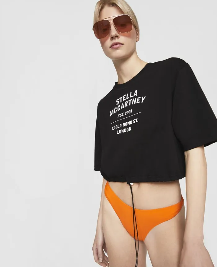 Stella McCartney Old Bond Steet Logo Cropped Cotton TShirt Black Women Swimwear Stella McCartney Old Bond Steet Logo Cropped Cotton TShirt Black Women Swimwear