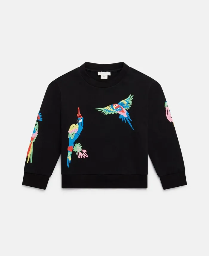 Stella McCartney Parrot Embroidery Sweatshirt Black Kids TShirts And Tops