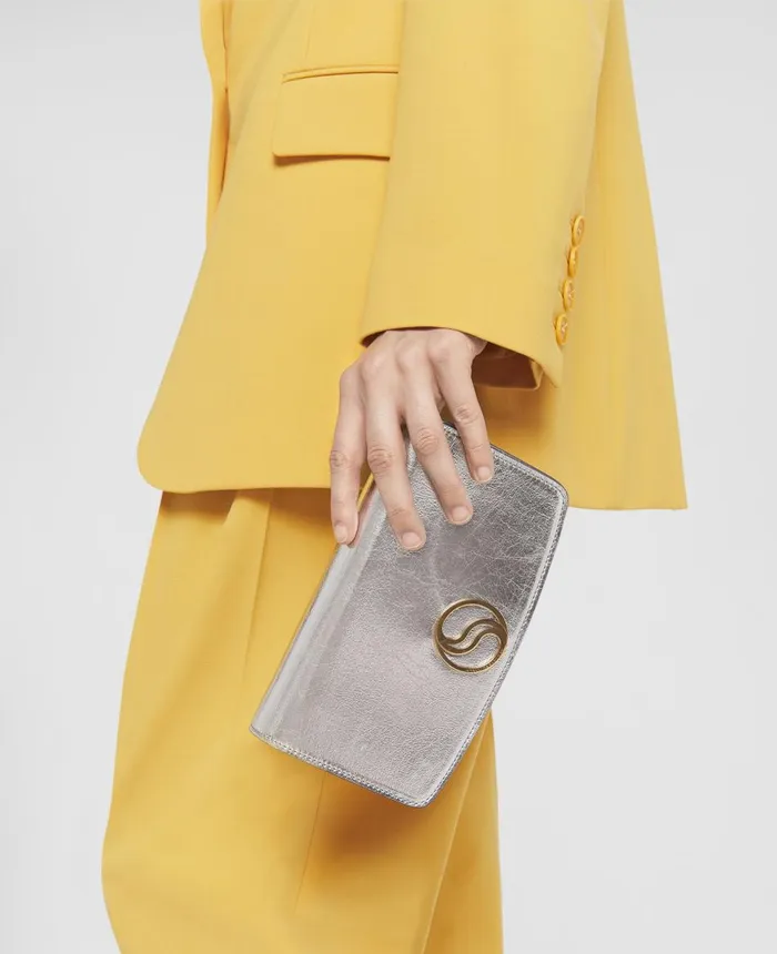 Stella McCartney SWave Metallic Mini Bag Silver Women Mini Bags And Clutches Stella McCartney SWave Metallic Mini Bag Silver Women Mini Bags And Clutches