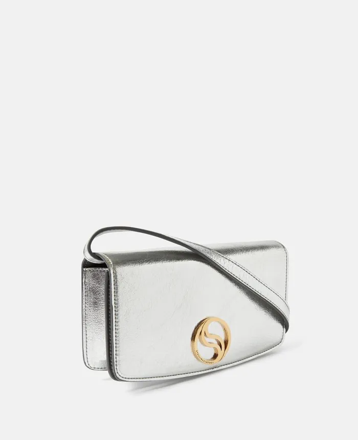 Stella McCartney SWave Metallic Mini Bag Silver Women Mini Bags And Clutches Stella McCartney SWave Metallic Mini Bag Silver Women Mini Bags And Clutches