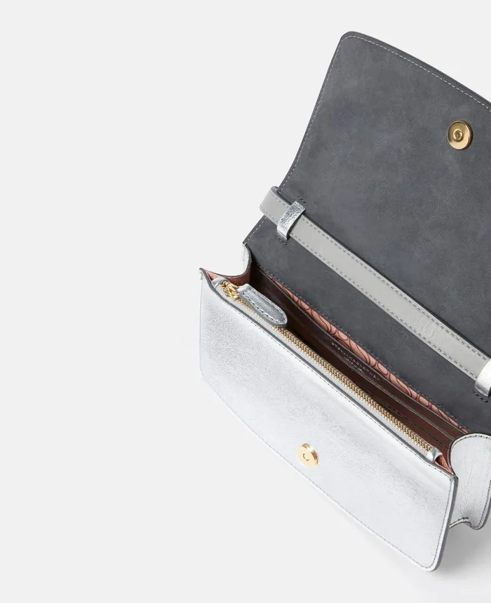 Stella McCartney SWave Metallic Mini Bag Silver Women Mini Bags And Clutches Stella McCartney SWave Metallic Mini Bag Silver Women Mini Bags And Clutches
