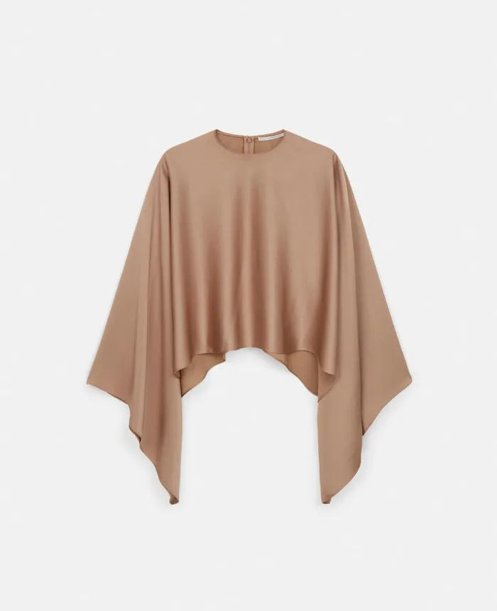 Stella McCartney Satin Cropped Cape Top Taupe Women Shirts And Tops