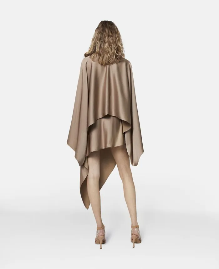 Stella McCartney Satin Cropped Cape Top Taupe Women Shirts And Tops