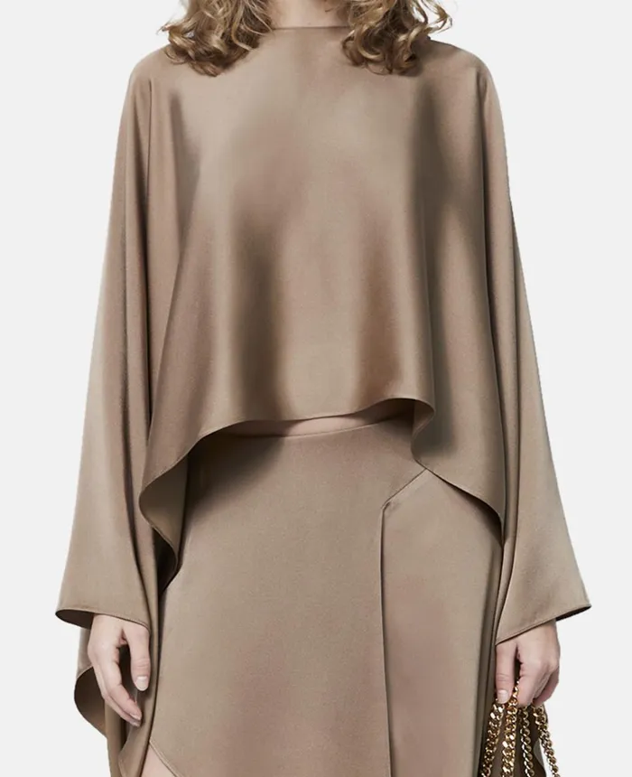 Stella McCartney Satin Cropped Cape Top Taupe Women Shirts And Tops