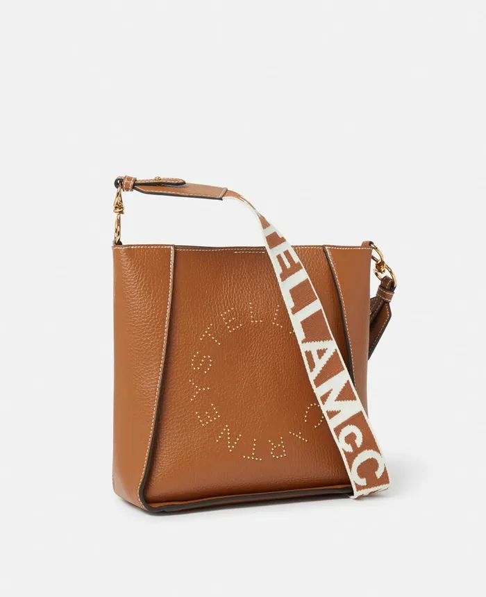 Stella McCartney Stella Logo Grainy Studded Shoulder Bag Pecan Women Mini Bags And Clutches Stella McCartney Stella Logo Grainy Studded Shoulder Bag Pecan Women Mini Bags And Clutches