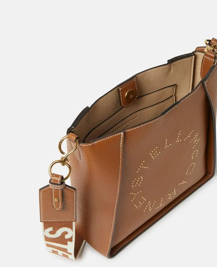 Stella McCartney Stella Logo Grainy Studded Shoulder Bag Pecan Women Mini Bags And Clutches Stella McCartney Stella Logo Grainy Studded Shoulder Bag Pecan Women Mini Bags And Clutches