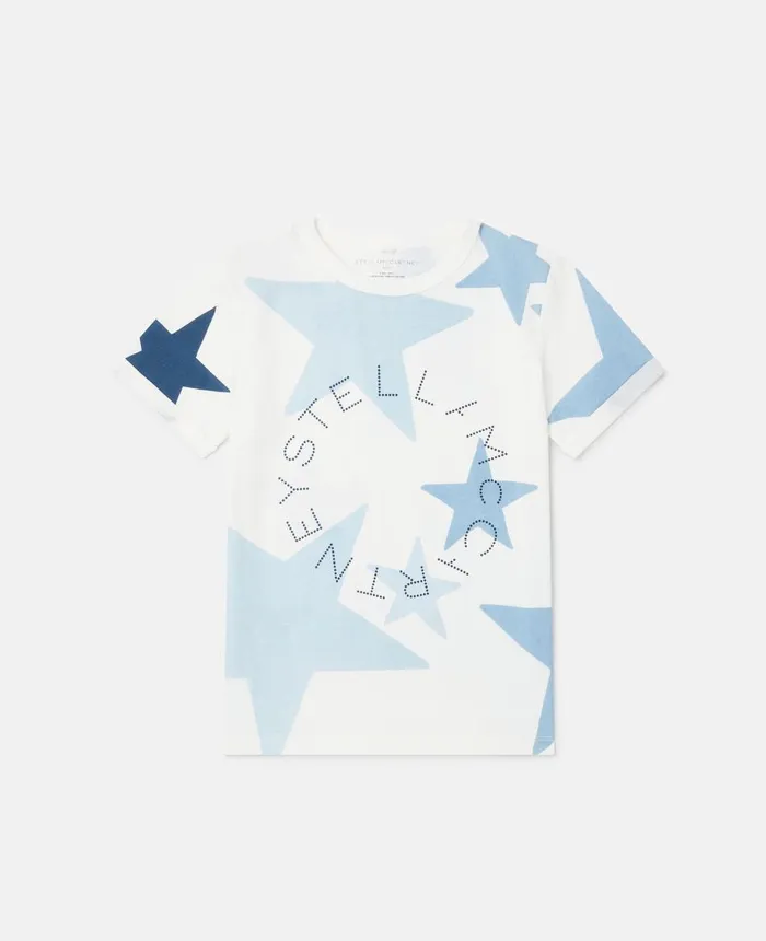 Stella McCartney Stella Logo Star Print TShirt Blue Kids TShirts And Tops