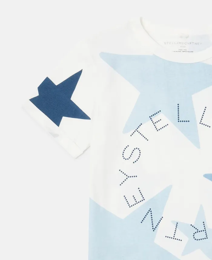 Stella McCartney Stella Logo Star Print TShirt Blue Kids TShirts And Tops