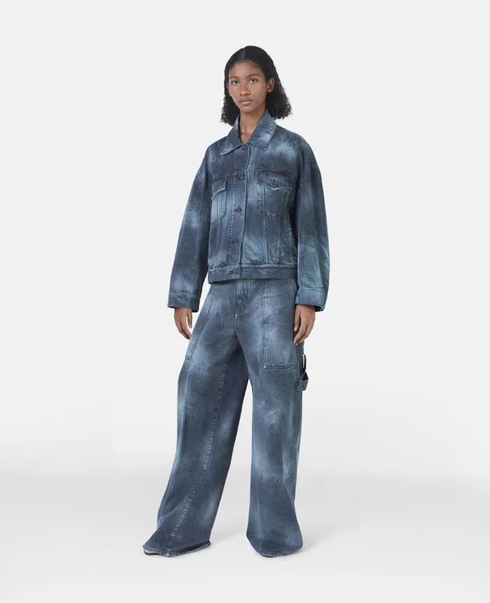 Stella McCartney TieDye Workwear Wide Leg Jeans Aquamarine Women Trousers And Shorts Stella McCartney TieDye Workwear Wide Leg Jeans Aquamarine Women Trousers And Shorts