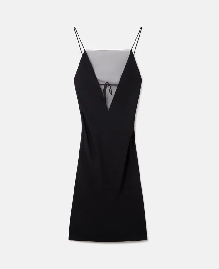 Stella McCartney V Mesh Compact Crepe Slip Dress Black Women Dresses