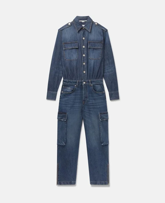 Stella McCartney Vintage Wash Cargo Jumpsuit Dark Blue Women Jumpsuits
